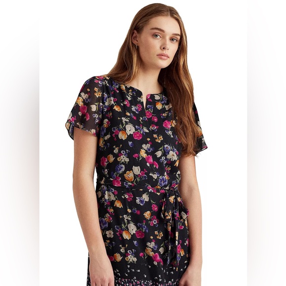 LAUREN RALPH LAUREN MIXED FLORAL CRINKLED GEORGETTE MAXIDRESS - Picture 5 of 6